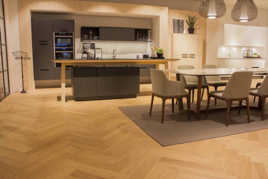 Herringbone floor in kitchen store